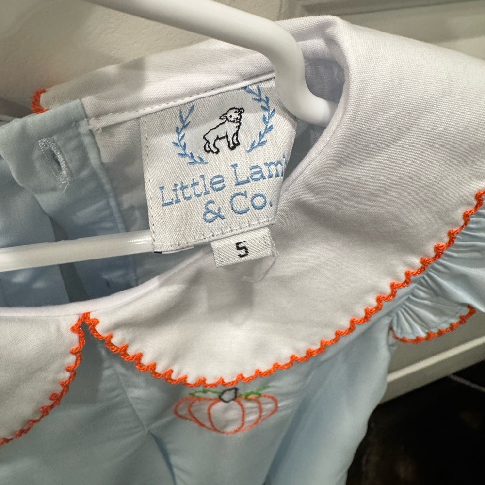 Little Lamb & Co. Light Blue Pumpkin Embroidered Kids Dress size 5 GUC - Picture 2 of 4